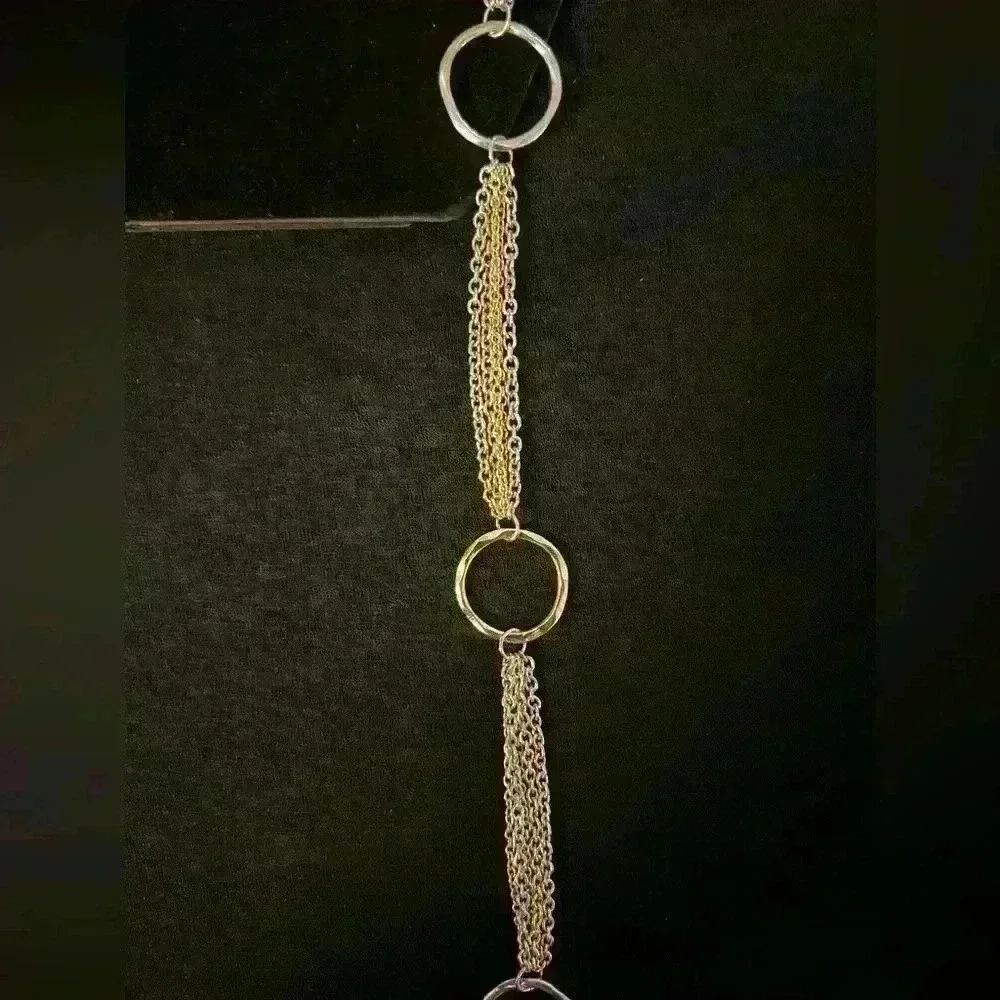 Gold Tone Multi Strand Necklace Circle...
